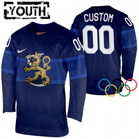 Kinder Eishockey Finnland Trikot Custom 2022 Winter Olympics Navy Authentic